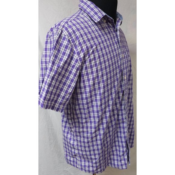 Chaps Easy Care Mens Large Purple Check Short Sleeve Button Down Logo Shirt - Picture 6 of 10